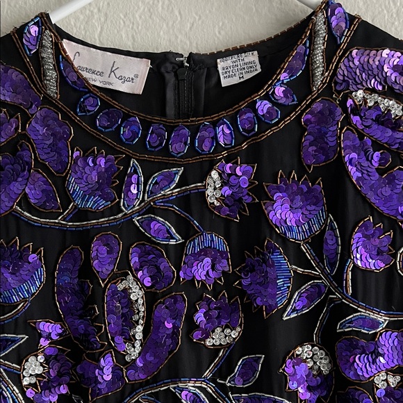 Vintage Lawrence Kazar Sequin Beaded Embellished Silk Blouse Purple in M - Picture 4 of 16